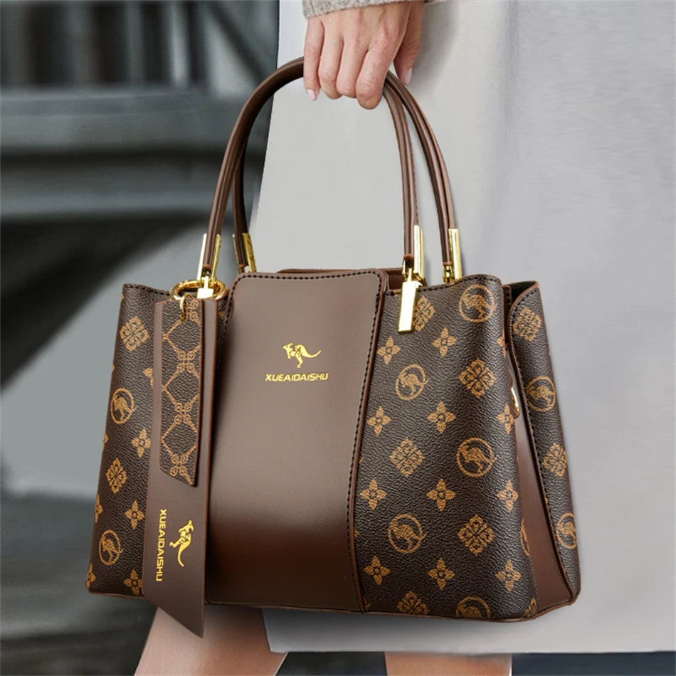 Luxury Handbag Fashion Print Large Capacity Soft Leather Women