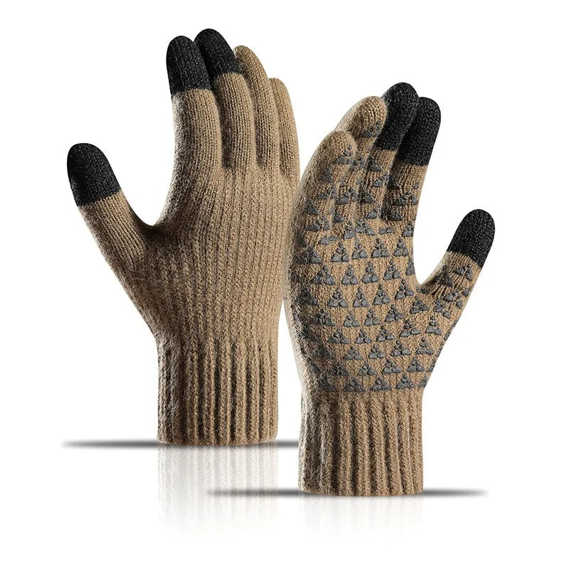 Men's and women's gloves winter fleece thickened alpaca knitted wool cycling mobile phone tablet touch screen gloves