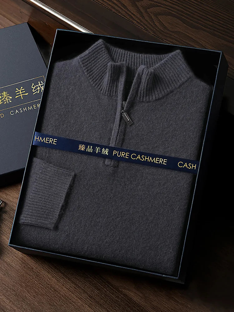 Men’s Cashmere Zipper Pullover – Mock Neck Knit