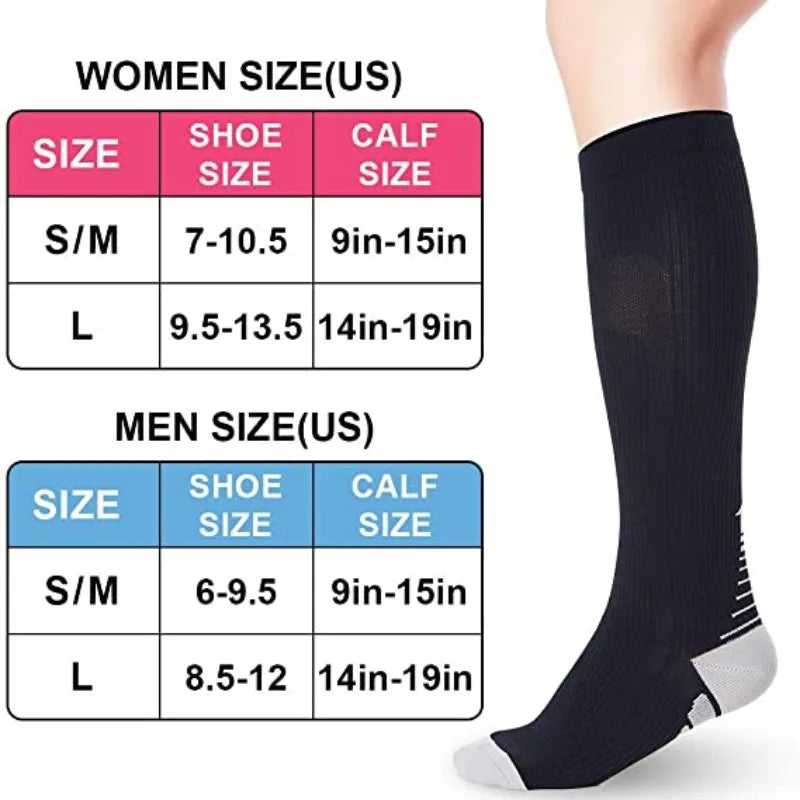 9-Color Compression Sports Socks 20–30 mmHg