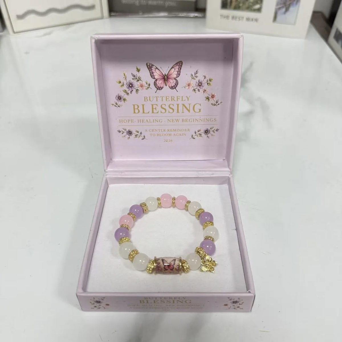 Bracelet perlé colibri – Charm effet cristal