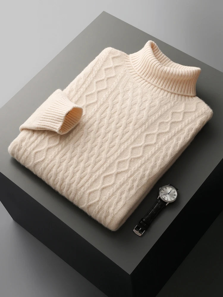 CHICUU Men Turtleneck Cashmere Sweater Autumn Winter Thick Pullover