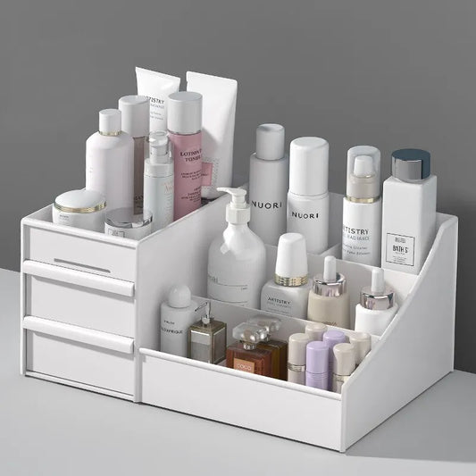 1pc White Desktop Makeup Storage Box – Plastic Organizer Shelf for Dorms, Skincare, Cosmetics & Vanity Tables"