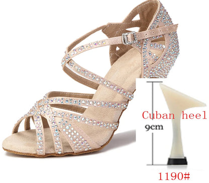 Satin Rhinestone Latin Dance Shoes for Women