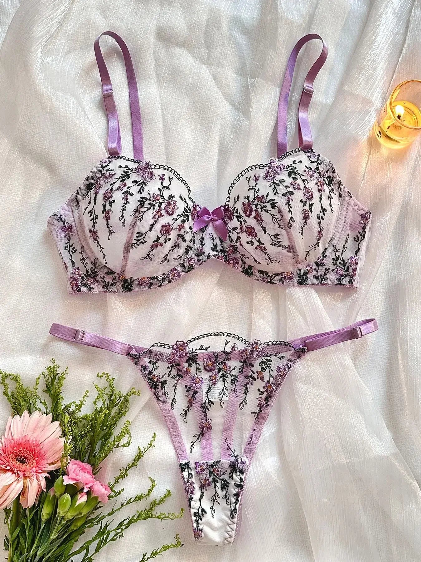 Women Lingerie - Embroidery Floral Lace Set