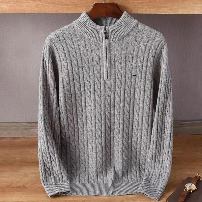 Soft Cashmere Sweater Autumn Winter Men's Thickening Half High Collar Zipper Knit Sweater Bottoming Top Woollen Clothes