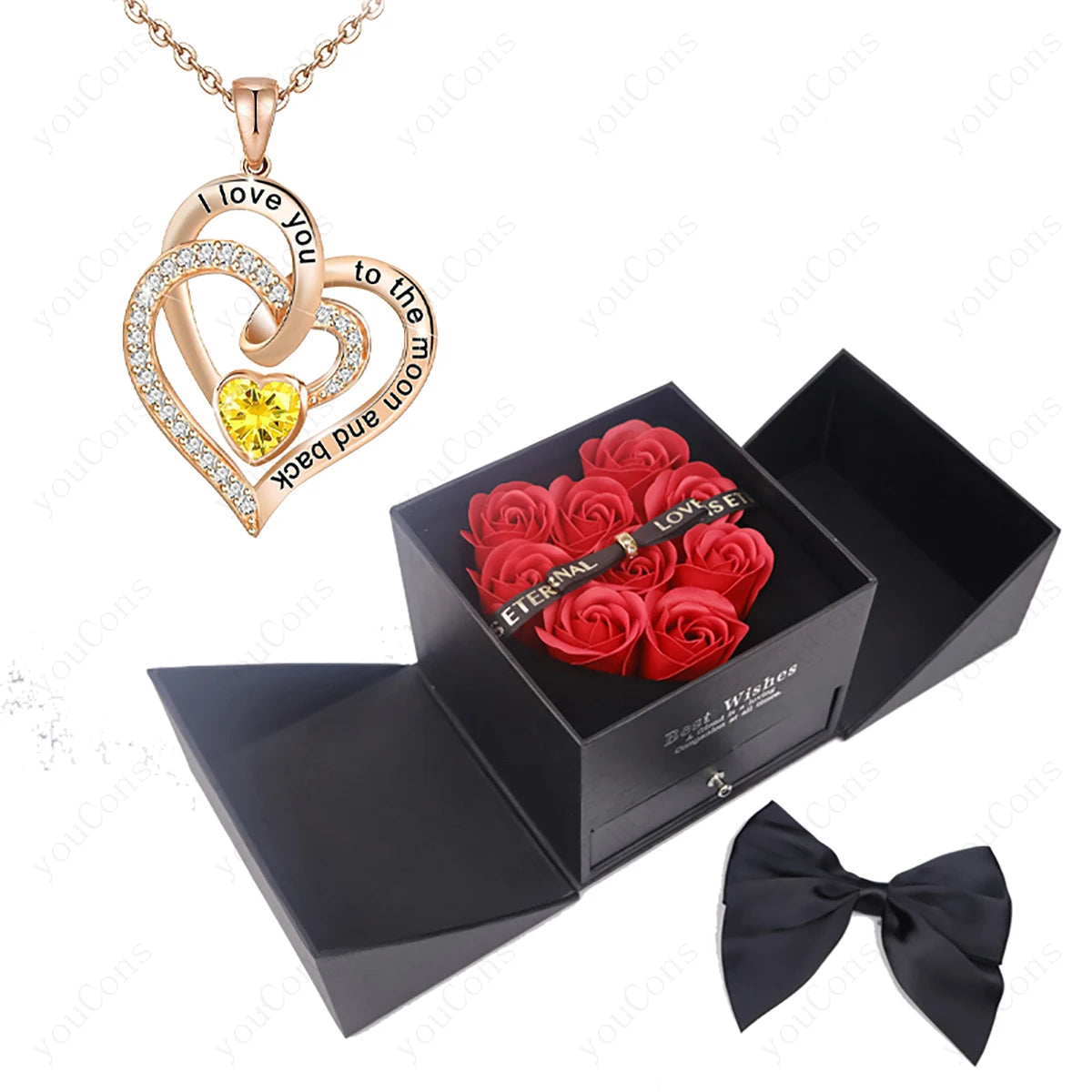 Heart Zircon Pendant Necklace with Rose Gift Box