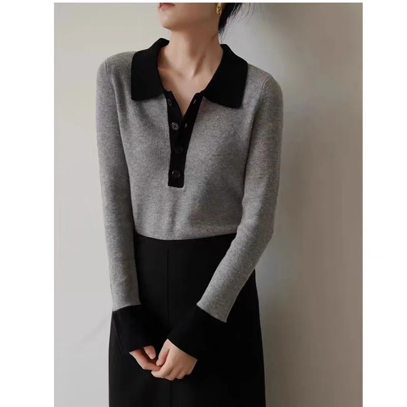Slim Cashmere Polo Sweater – Gray