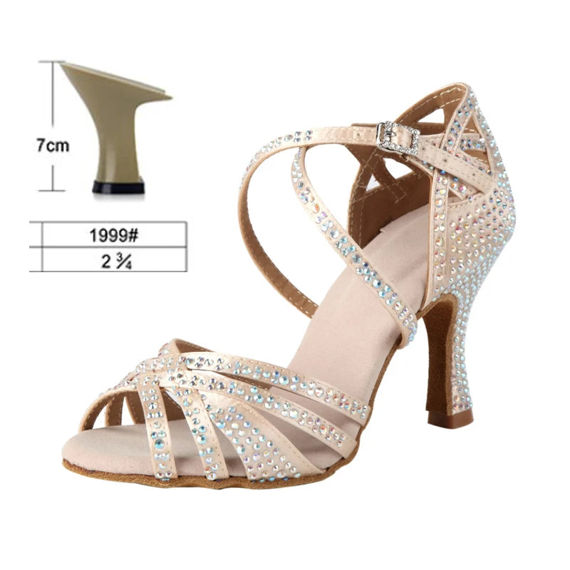 Brown ATASHA Latin Dance High Heels Stapled with Diamond Latin Hig