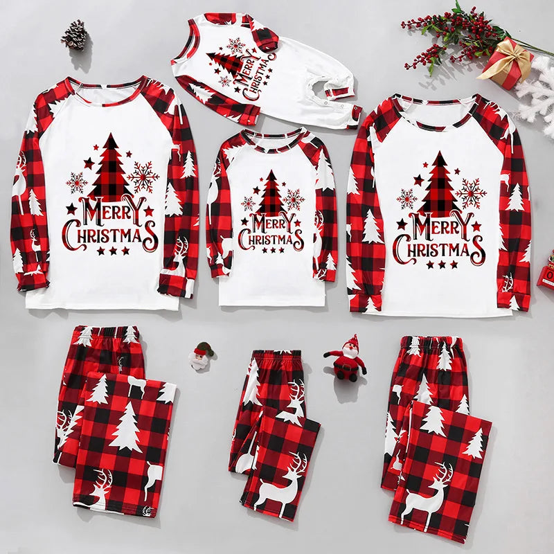 Small & Medium Size Merry Christmas Xmas Family Look Christmas Family Pajamas Santa Tree