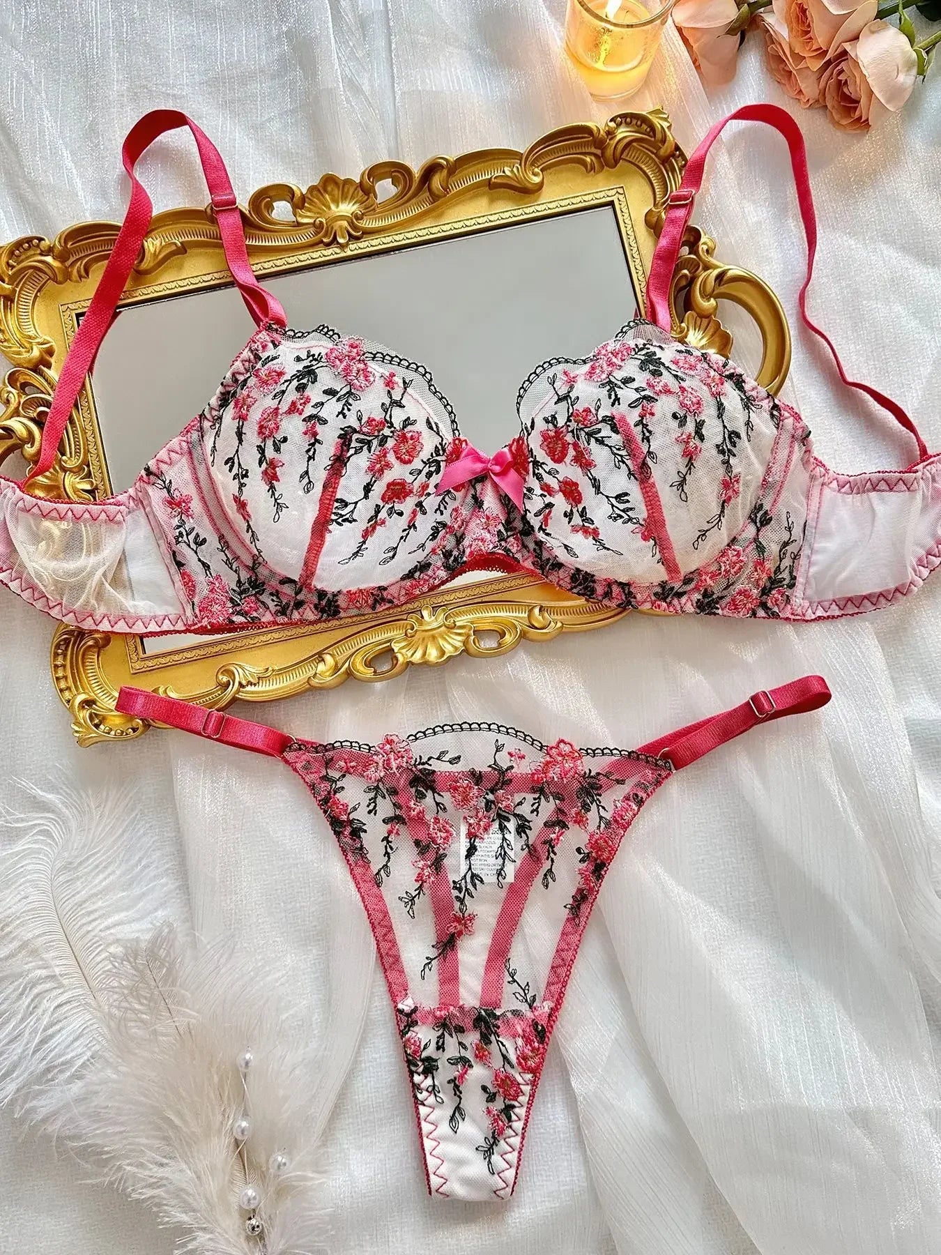 Women Lingerie - Embroidery Floral Lace Set