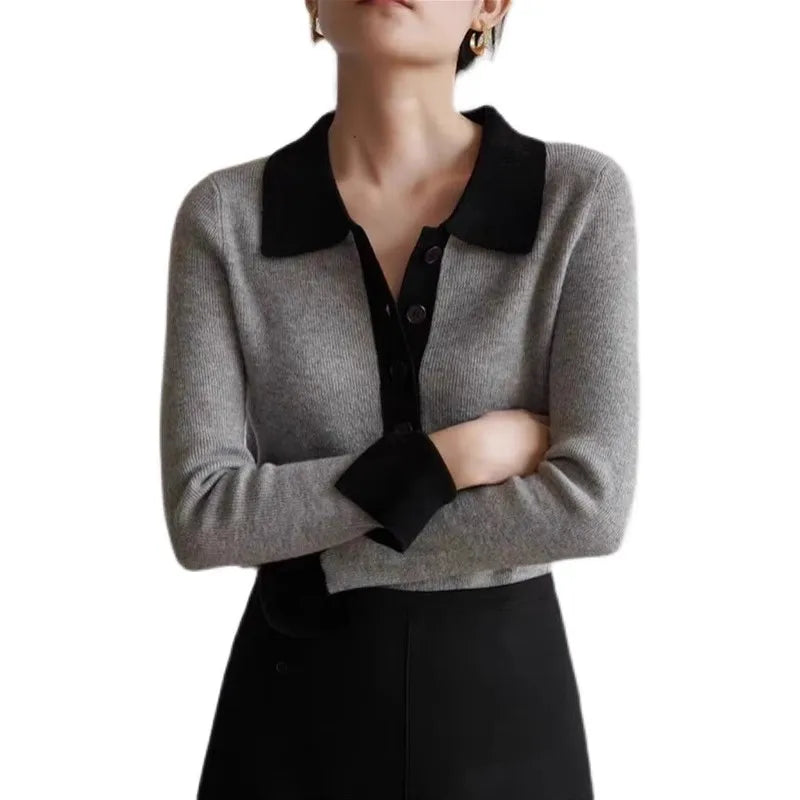 Slim Cashmere Polo Sweater – Gray