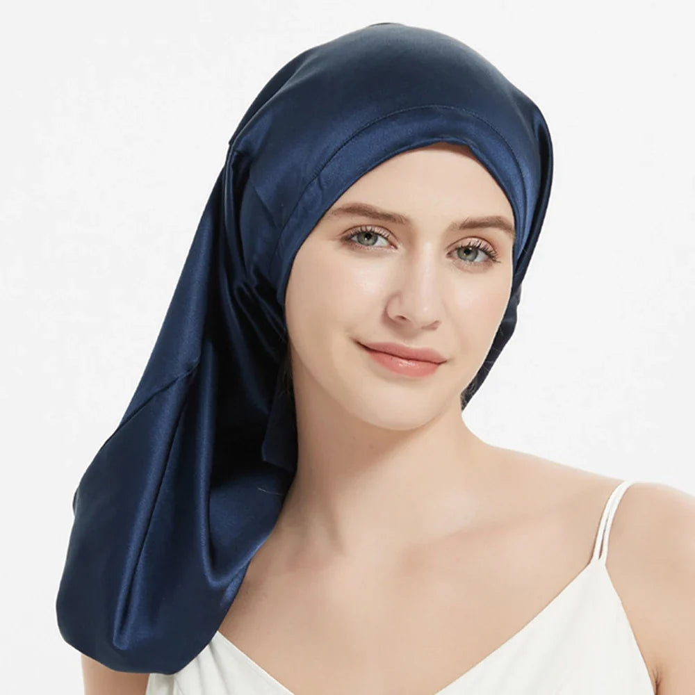 Navy mulberry silk sleep bonnet