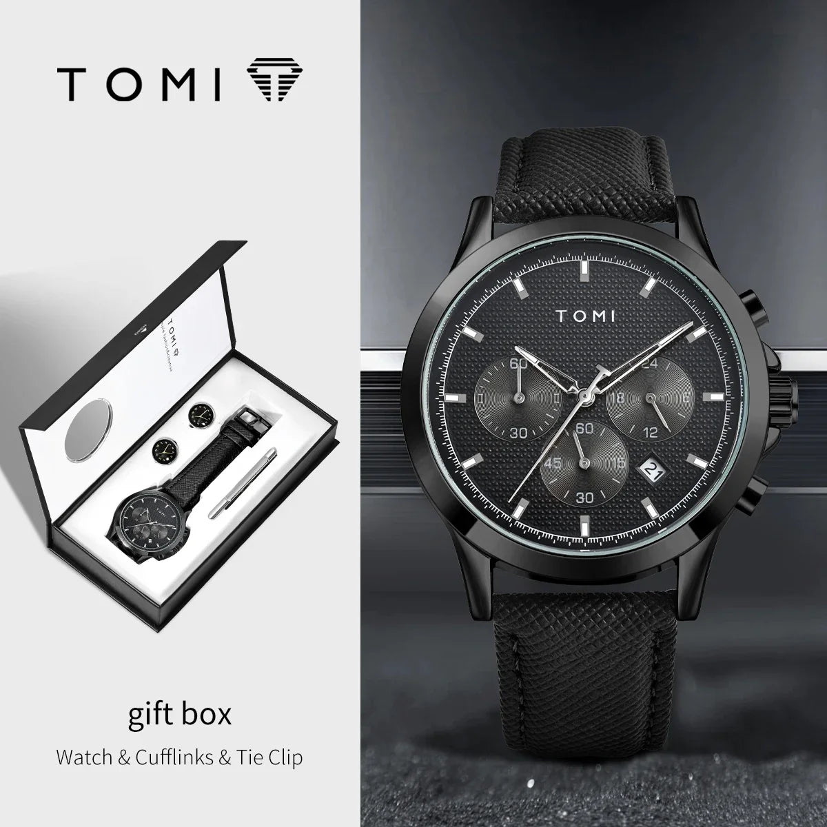 Men's Watch Gift Set with Cufflinks & Tie Clip