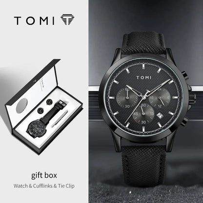 Men's Watch Gift Set with Cufflinks & Tie Clip