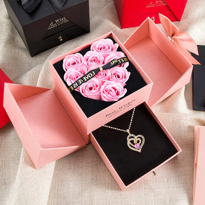 Heart Zircon Pendant Necklace with Rose Gift Box