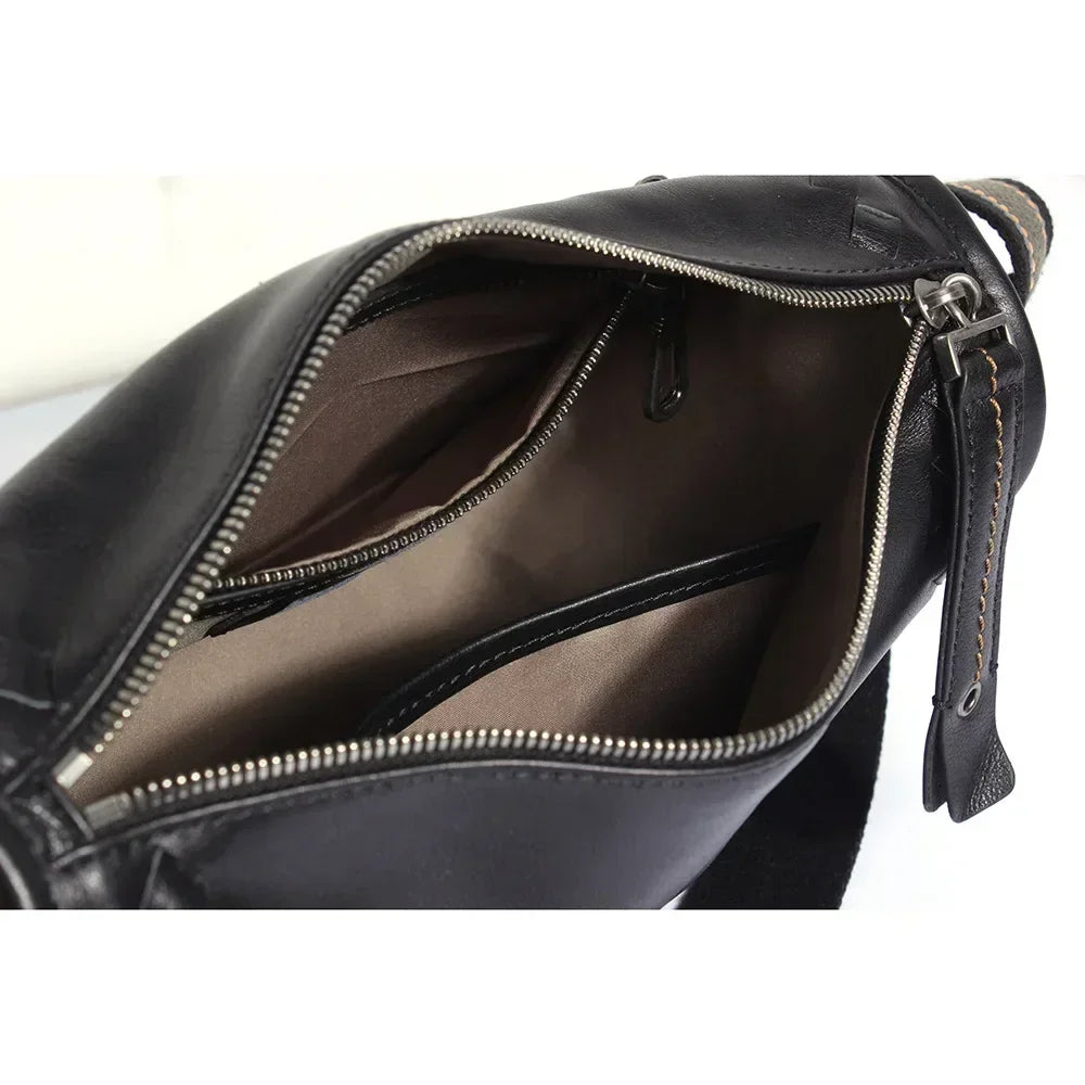 Genuine Leather Shoulderr Bag for Man Zipper Side Bag