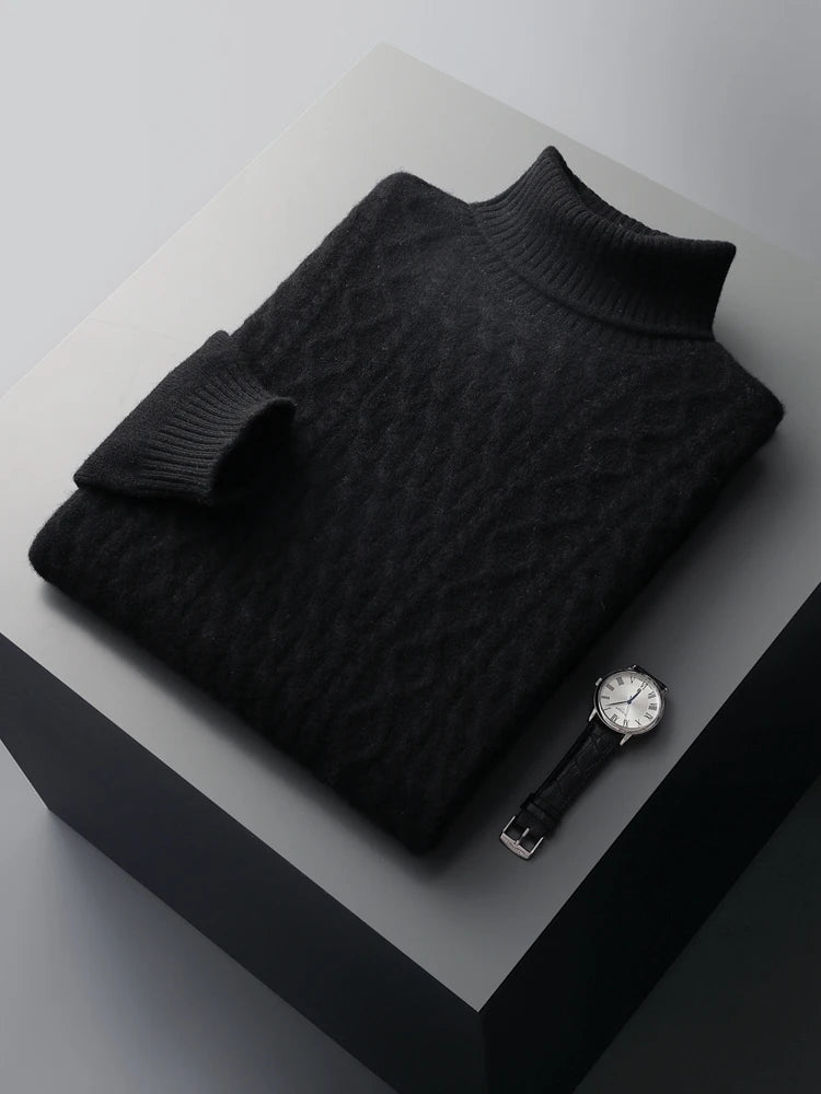 CHICUU Men Turtleneck Cashmere Sweater Autumn Winter Thick Pullover