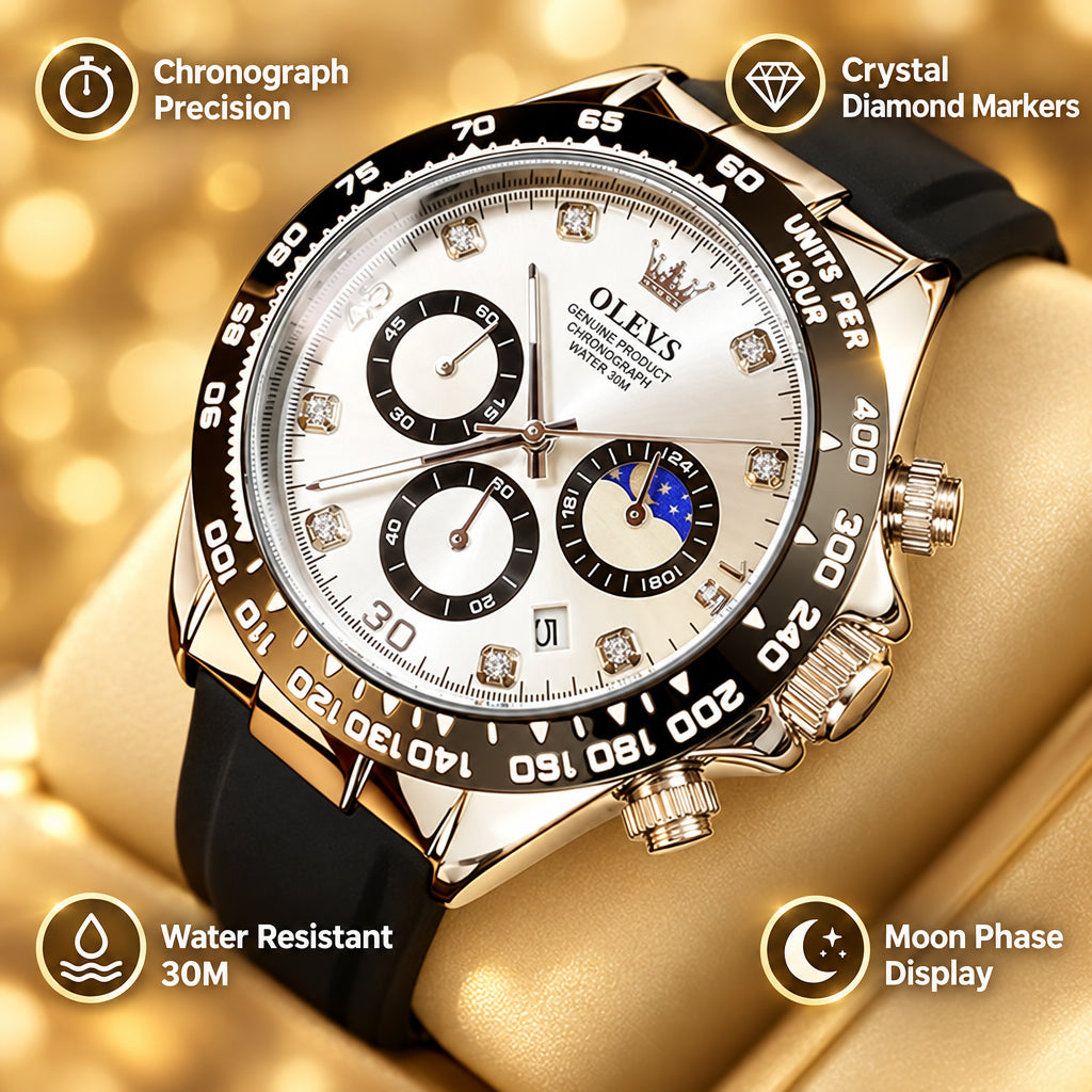 OLEVS Men's Chronograph Watch – Moon Phase & Date