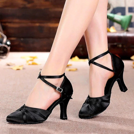 Silk Satin Latin Dance shoes Indoor Professional High Heels Dance Sneakers 5.5/7cm