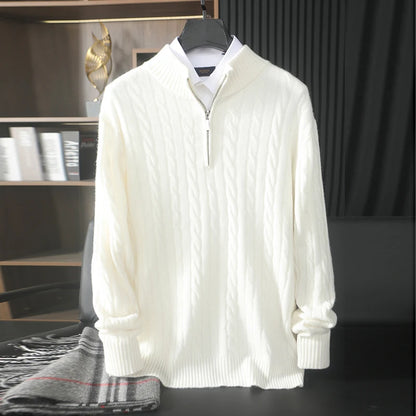 Pull col montant zippé en cachemire pour homme