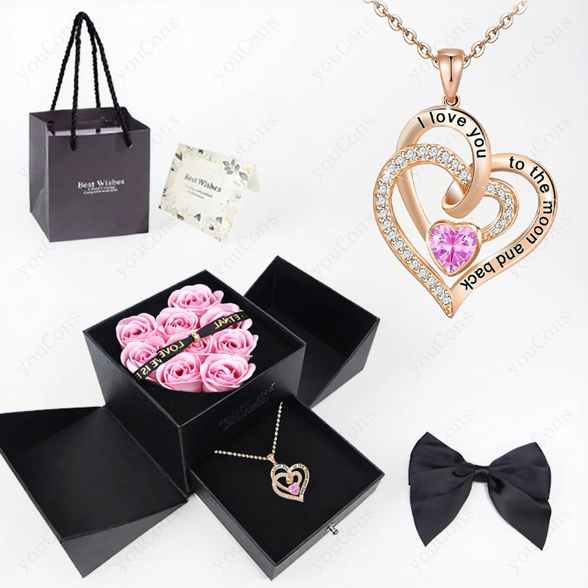 Heart Zircon Pendant Necklace with Rose Gift Box