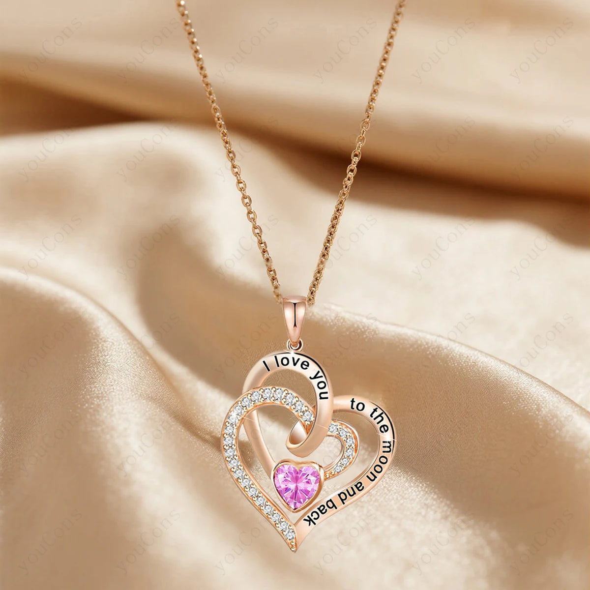 Heart Zircon Pendant Necklace with Rose Gift Box
