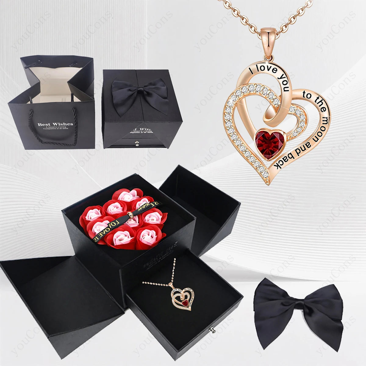 Heart Zircon Pendant Necklace with Rose Gift Box