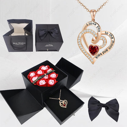 Heart Zircon Pendant Necklace with Rose Gift Box