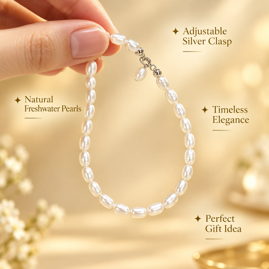 Bracelet en perles d'eau douce – Perles grain de riz, 4–5 mm