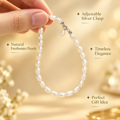 Bracelet en perles d'eau douce – Perles grain de riz, 4–5 mm
