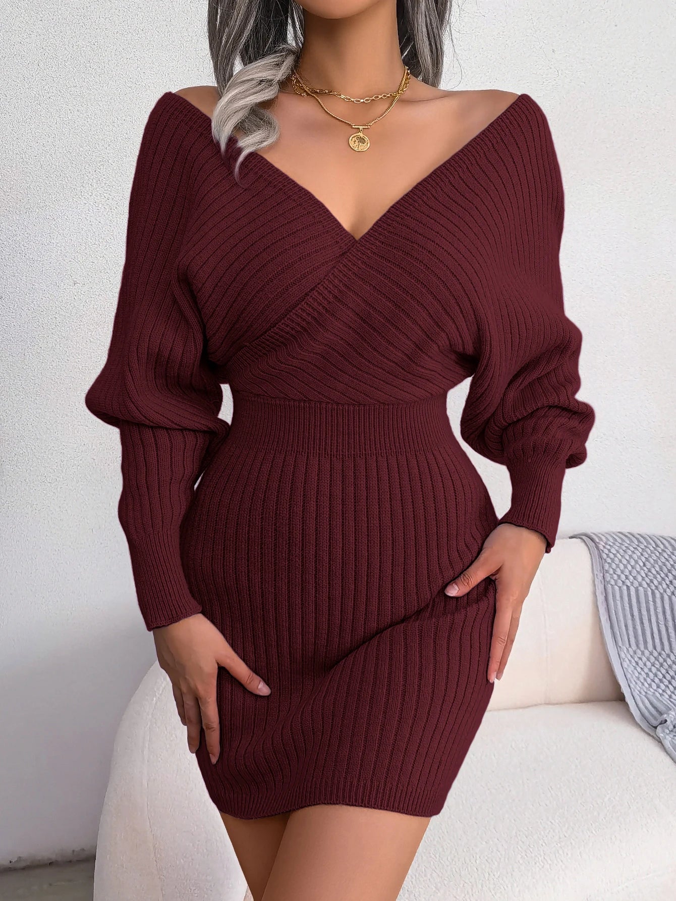 Bodycon Sweater Dresses For Women  Autumn Winter Casual Long Sleeve Knitted Clothes