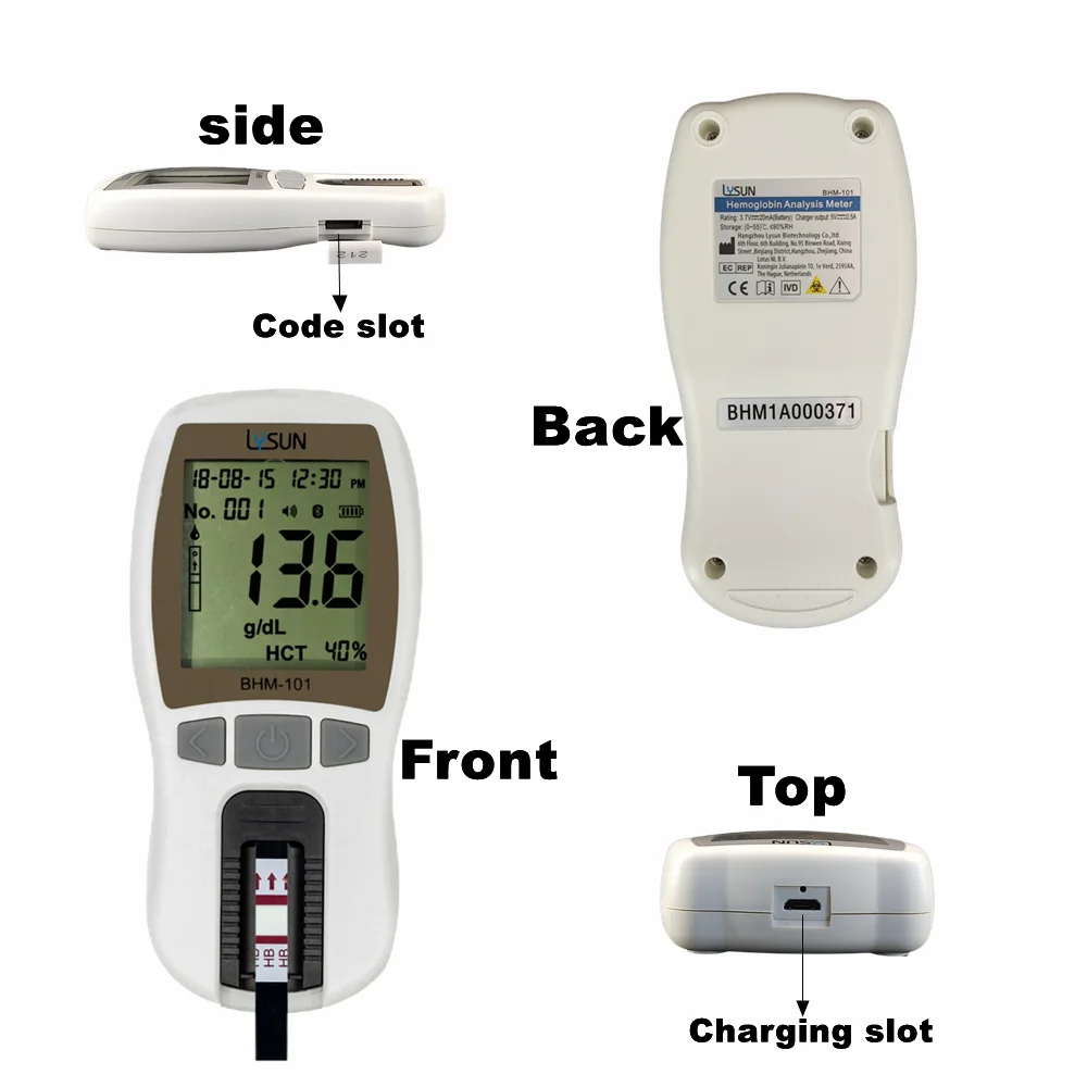 Rechargable Hemoglobin Meter POCT Factory Mini Handheld Hemoglobin Analyser Fast Blood Function HB HCT Tester Monitor hba1c