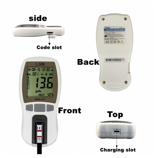 Rechargable Hemoglobin Meter POCT Factory Mini Handheld Hemoglobin Analyser Fast Blood Function HB HCT Tester Monitor hba1c