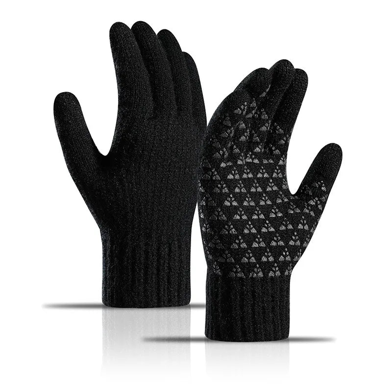 Men's and women's gloves winter fleece thickened alpaca knitted wool cycling mobile phone tablet touch screen gloves