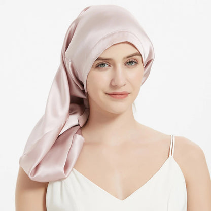 Bonnet de nuit en soie de mûrier pour cheveux longs – Qualité 6A, 16 momme