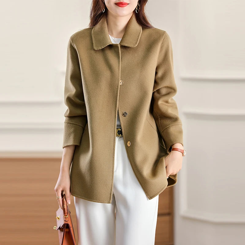 Cashmere Coat Women's Long Temperament Wool Woolen Coat. RIAZ EXPRESS