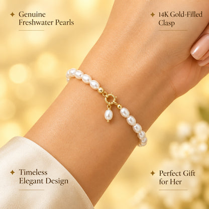 Bracelet en perles d'eau douce – Perles grain de riz, 4–5 mm