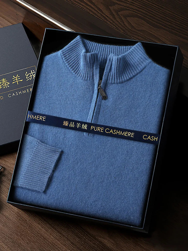 Men’s Cashmere Zipper Pullover – Mock Neck Knit