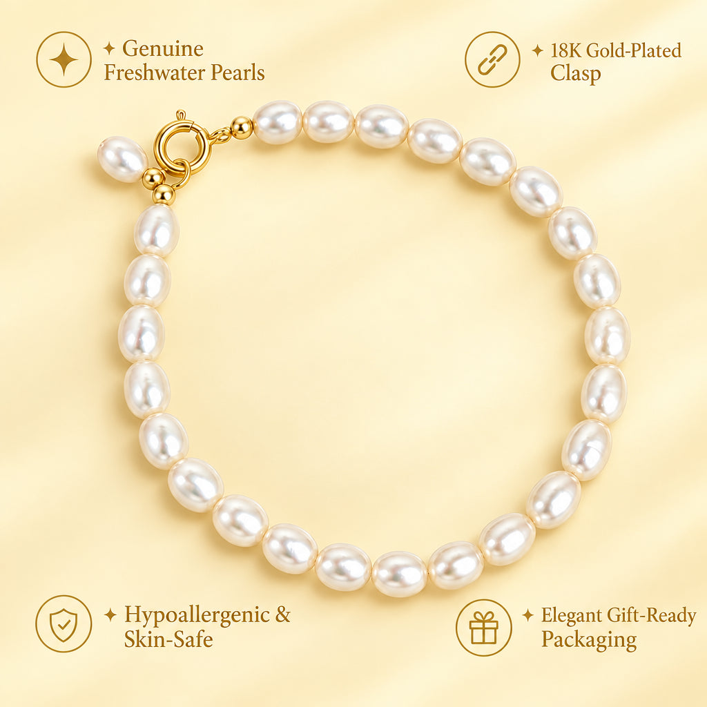 Bracelet en perles d'eau douce – Perles grain de riz, 4–5 mm