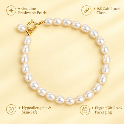 Bracelet en perles d'eau douce – Perles grain de riz, 4–5 mm