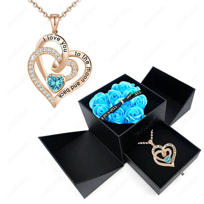 Heart Zircon Pendant Necklace with Rose Gift Box