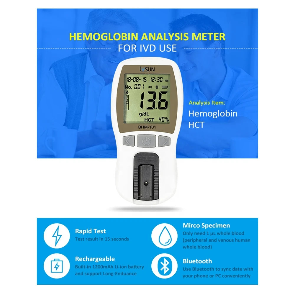 Rechargable Hemoglobin Meter POCT Factory Mini Handheld Hemoglobin Analyser Fast Blood Function HB HCT Tester Monitor hba1c