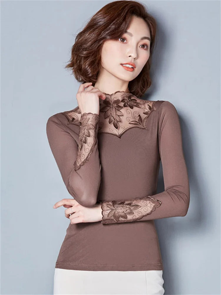 Tops Hollow Out Women Spring Autumn Style Lace Blouses Shirts