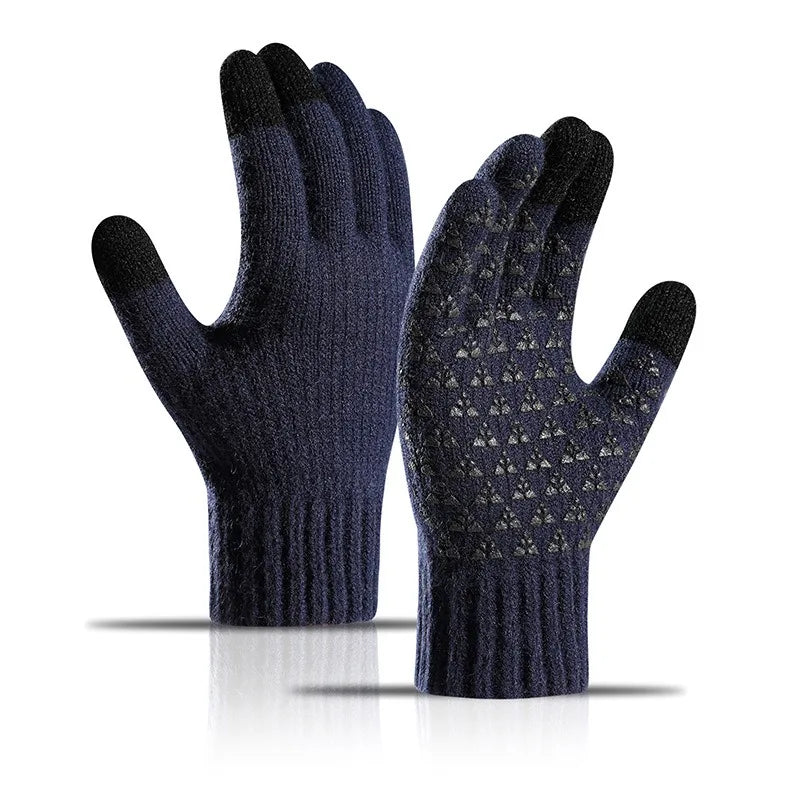 Men's and women's gloves winter fleece thickened alpaca knitted wool cycling mobile phone tablet touch screen gloves