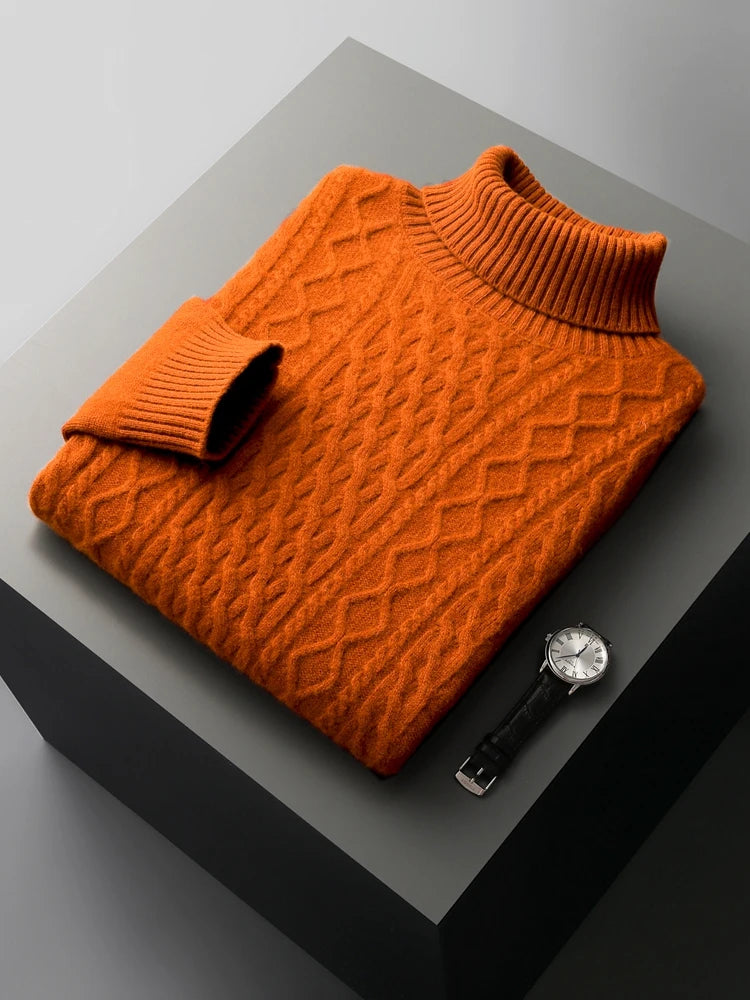 CHICUU Men Turtleneck Cashmere Sweater Autumn Winter Thick Pullover