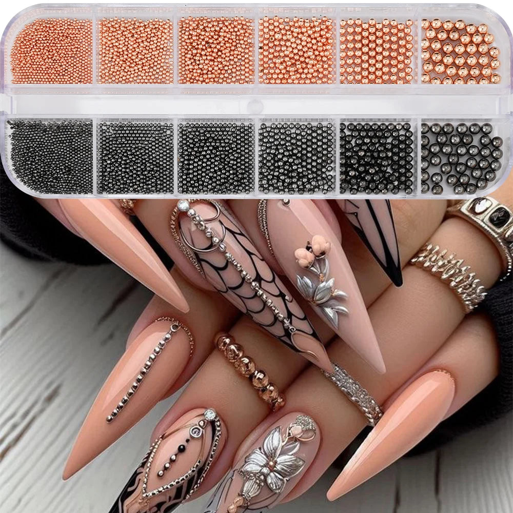 HotPress Caviar Nail Beads – Mixed Size Metallic Charms