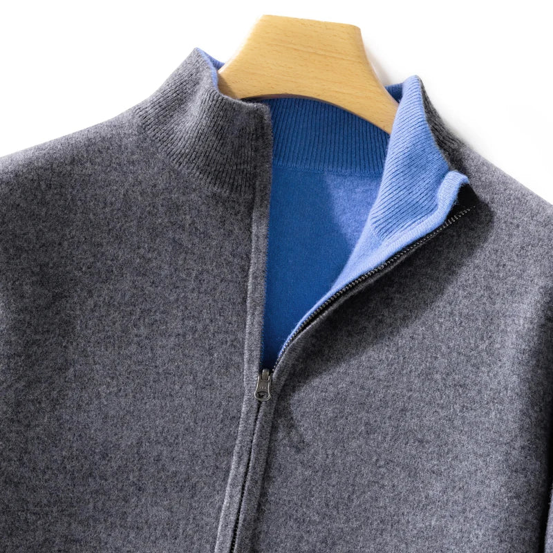 Men's 100% Cashmere Sweater - Reversible Zipper Cardigan