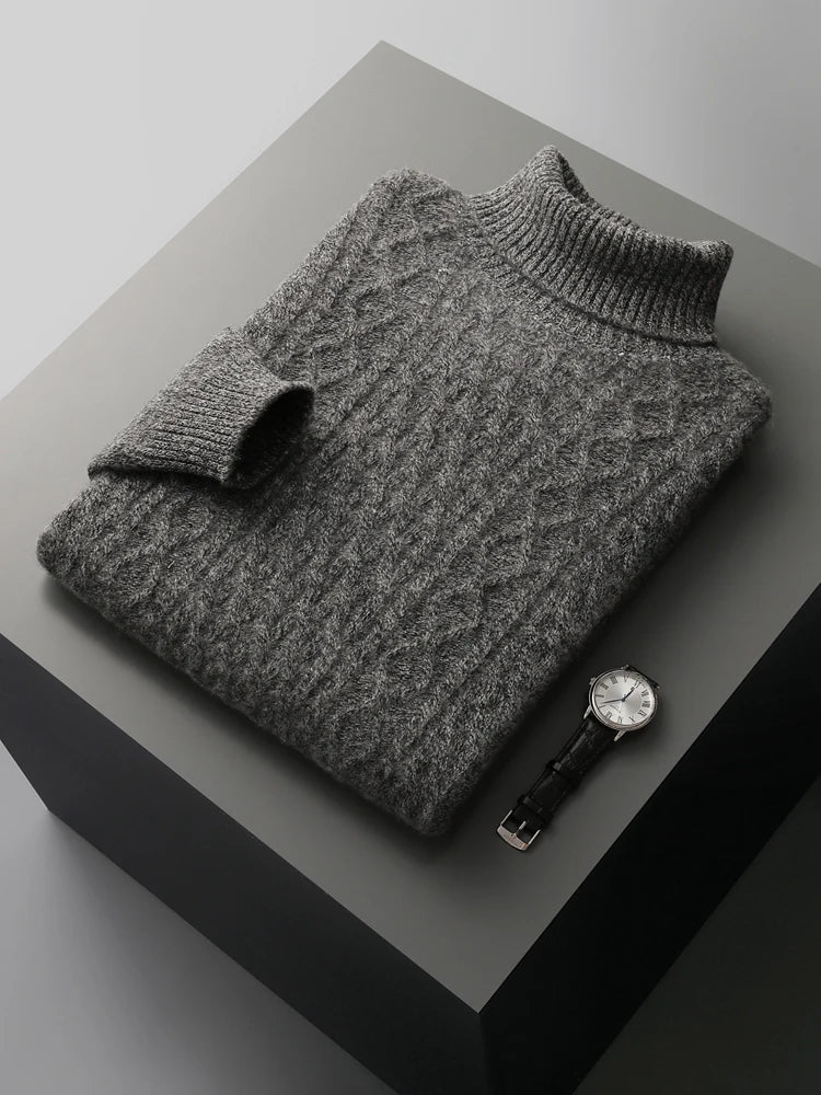 CHICUU Men Turtleneck Cashmere Sweater Autumn Winter Thick Pullover