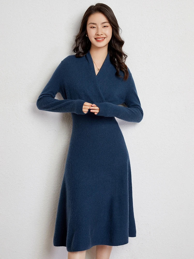 Women's 100% Cashmere V-Neck Dress Sweater